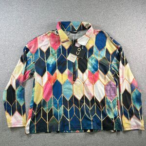 Women’s Colorful Geometric Quarter Zip Pullover  M Boutique Athleisure Top NWT